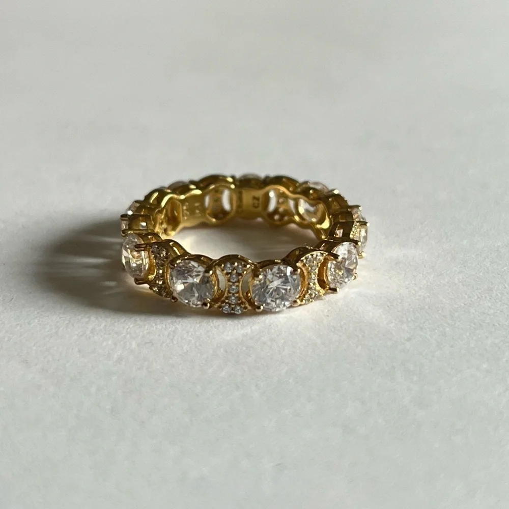 JCL 925 Gold Plated Round Cut Bubble Eternity Ring - Picture 3 of 6